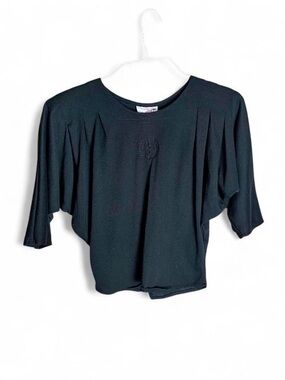 VTG 80s Candy Coated Batwing Shoulder Pad Tee - Black Crest Logo - Small